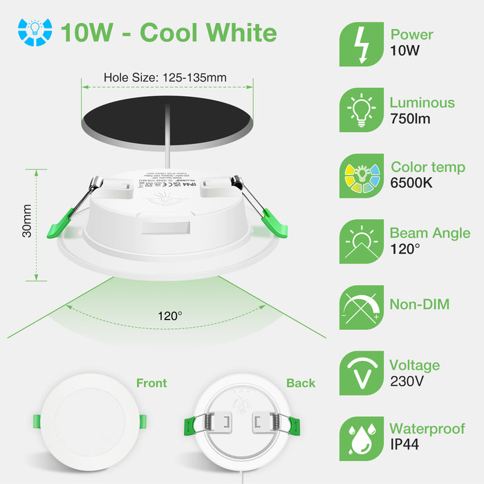 5W/7W/10W ltra Slim LED Downlight CCT Dimmable IP44,Cutout 75-135mm 6 Pack