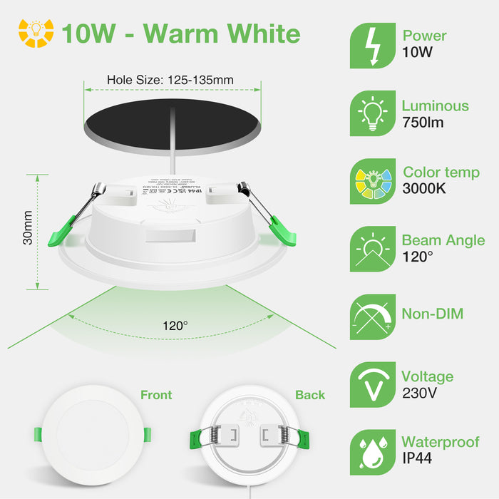 5W/7W/10W ltra Slim LED Downlight CCT Dimmable IP44,Cutout 75-135mm 6 Pack