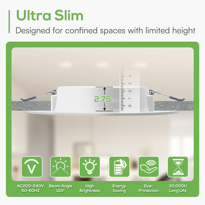 4W Ø75-90mm LED Recessed Ceiling Lights 3000K-6500K-4000K Changeable Utral Slim, IP44, 6 Pack