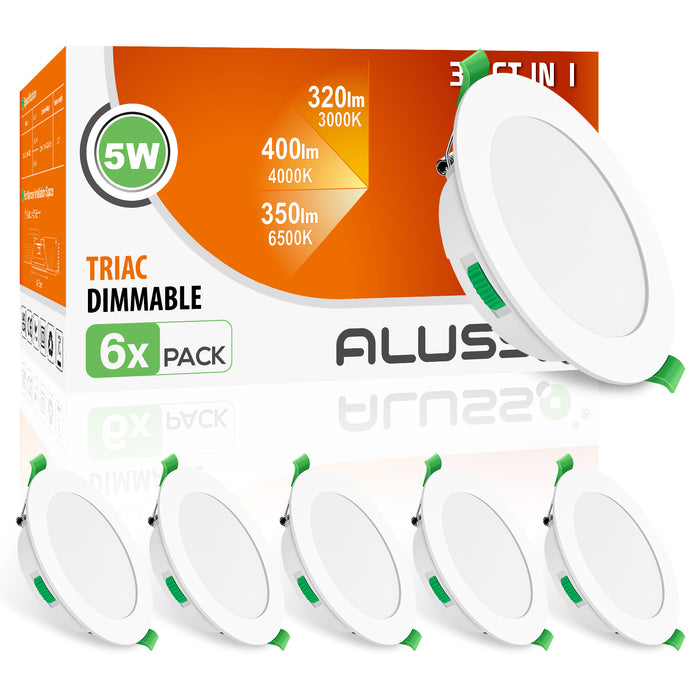 5W Ultra Slim LED Downlight 3CCT Dimmable IP44,Cutout 72-85mm 6 Pack