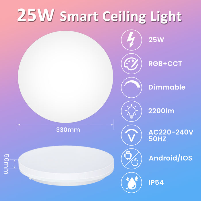 15W/20W/25W WIFI Smart RGBW LED Ceiling Light, 220mm/280mm/330mm, IP54, 1 PACK