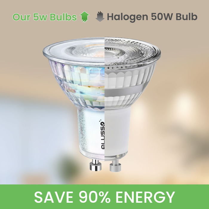 5W GU10 LED Glass Bulbs 36°/120° Beam Angle 2700K Warm White Pack of 12