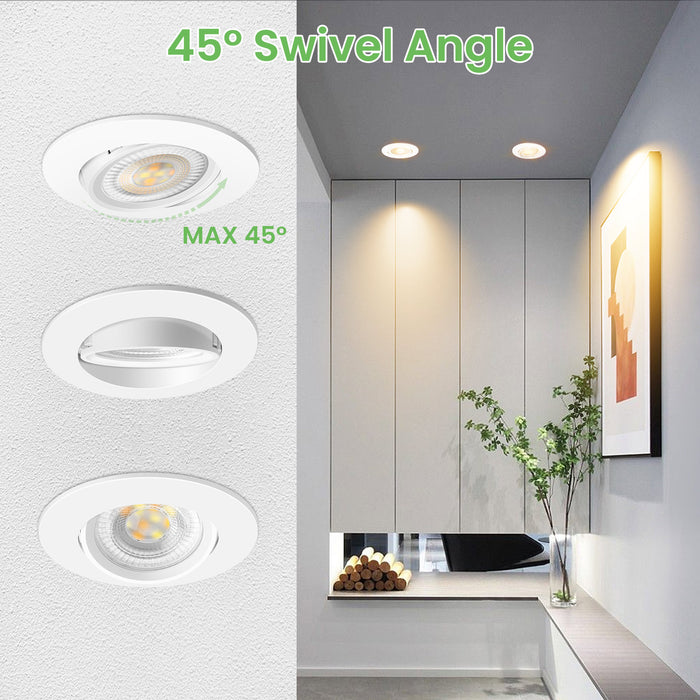 6W ∅75-78mm Swiveling Recessed Led Ceiling Lights Tilt Angle, Tri-Color, Dimmable, 60°/120° Variable Beam Angle, IP20, 6 PACK