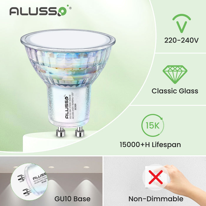 5W GU10 LED Glass Bulbs 36°/120° Beam Angle 2700K Warm White Pack of 12