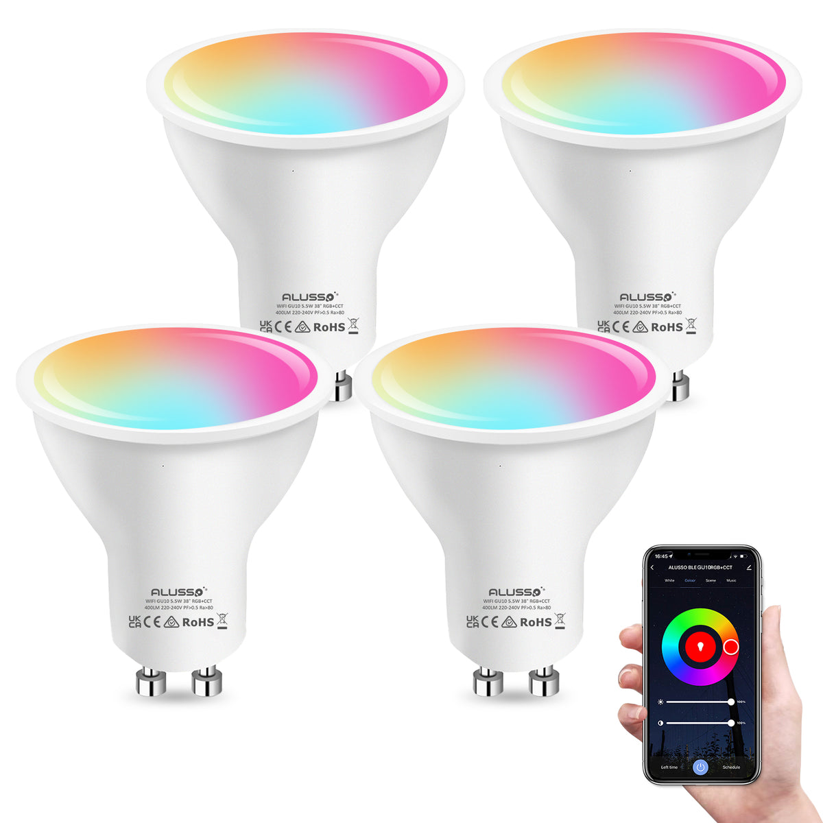 WiFi 5.5W GU10 Bulbs,120° Beam Angle 4 Pack — ALUSSO LIGHTING