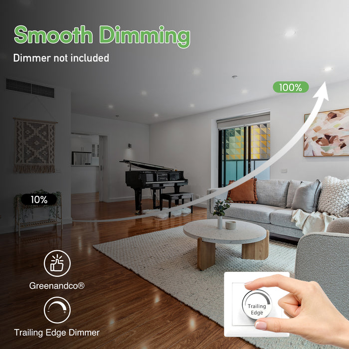 12W Led Downlight Nickel Dimmable Tri-colour IP44 Recessed Ceiling Lights, 90-100mm Cutout, 6 pack