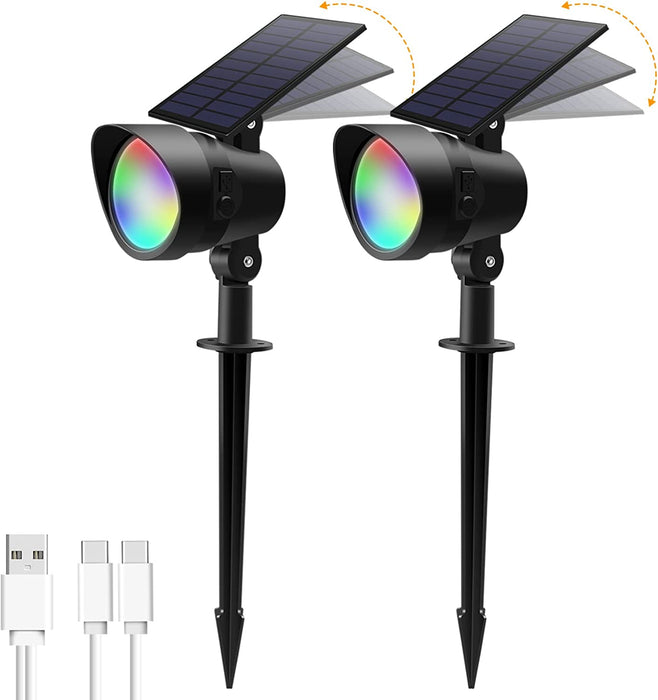 RGB LED Solar Landscape Spotlights Outdoor Wall Night Light, 19-LEDs, IP65, 2 Pack