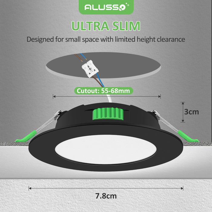 4W Recessed Spot Light Tri Color Dimmable IP44 Black,Cutout 55-68mm 6 Pack