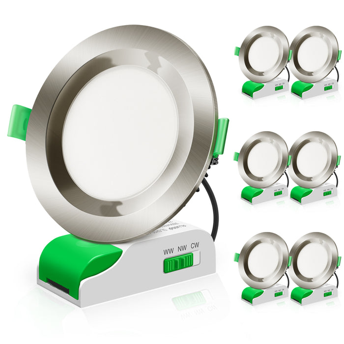 6 Pack 10W LED Downlight Cutout 90-105mmm Satin Chrome Concave