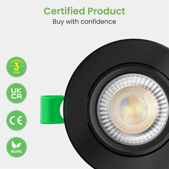 6W ∅75-78mm Swiveling Black Recessed Led Ceiling Lights Tilt Angle, Tri-Color, Dimmable, 60°/120° Variable Beam Angle, IP20, 6 PACK