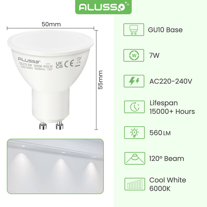 5W 7W GU10 LED Spotlight Bulb 3000K/6000K, 120° Beam Angle, 4/10 Pack