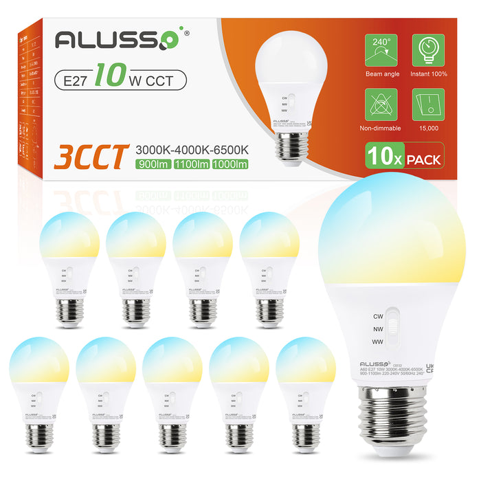 GU10/E27 LED Spotlight Bulb 8W/10W CCT 3000K/4000K/6500K, 120°/240° Beam Angle, 10 Pack