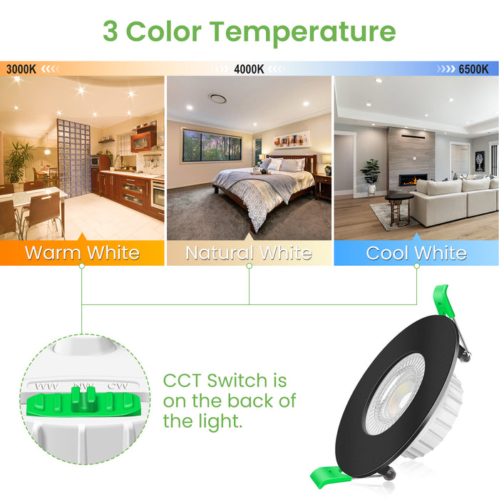 6W ∅68-75mm Black Recessed Led Ceiling Lights Flach 60°/120° Variable Beam Angle, Tri-Color, Dimmable, IP44, 6 PACK