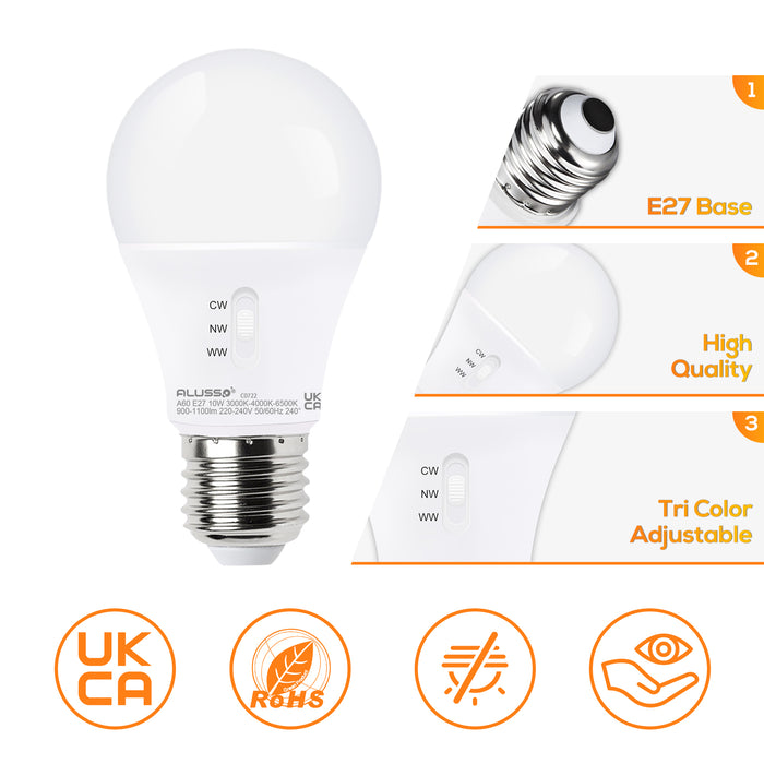 GU10/E27 LED Spotlight Bulb 8W/10W CCT 3000K/4000K/6500K, 120°/240° Beam Angle, 10 Pack