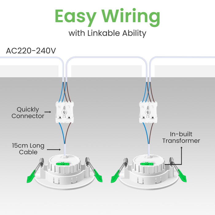 6W ∅68-75mm White Recessed Led Ceiling Lights Flach 60°/120° Variable Beam Angle, Tri-Color, Dimmable, IP44, 6 PACK