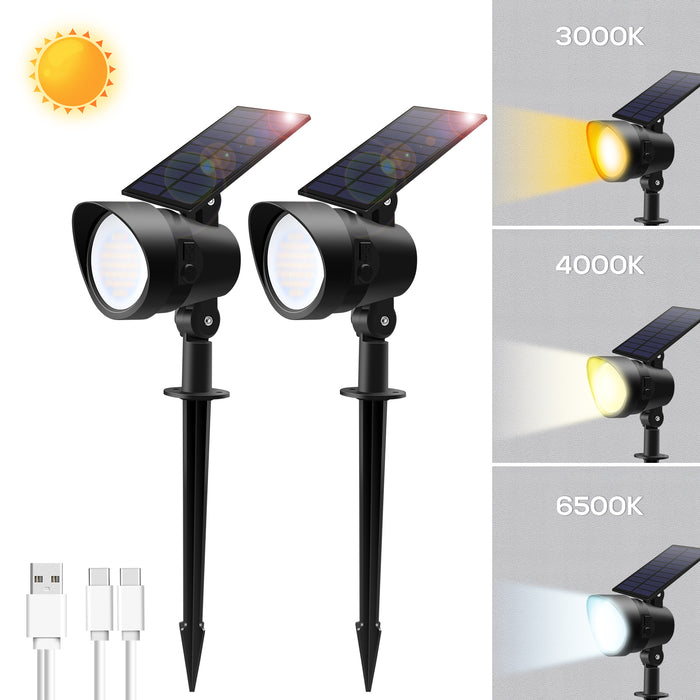 3CCT+DIM LED Solar Landscape Spotlights Outdoor Wall Night Light, 54-LEDs, IP65, 2 Pack