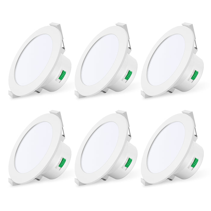 12W Led Downlight Dimmable Tri-colour IP44 Recessed Ceiling Lights, 90-100mm Cutout, 6 pack